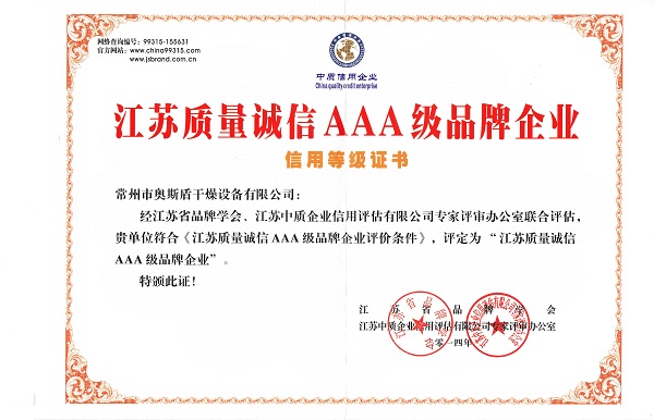 3A級品牌企業證書